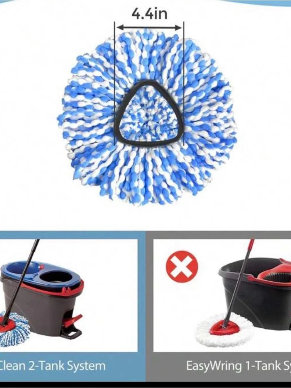 Red Spin Mop with Blue & White Microfiber Head - Easy Floor Cleaning